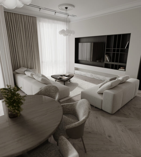 living area with black and white tone